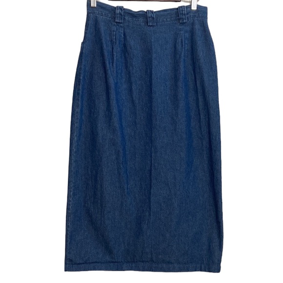 Vintage Midi Skirt Womens Large Blue Jean Cotton Straight Pockets Button Front - Picture 2 of 10